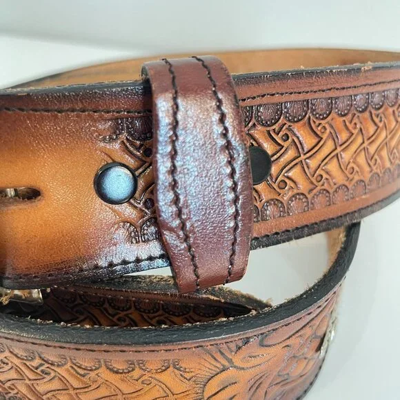 Vintage Brazos Joe Belt Co. Tooled Leather w/ Lion display picture 1